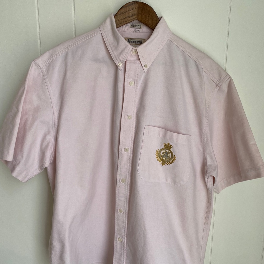 Aeropostale Men’s Blush 100% Cotton Button Down Short Sleeve Shirt Size Medium